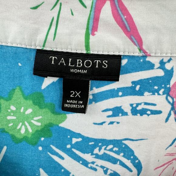 Talbots Colorful Floral and Lace Blouse Size 2X Pink Blue White Cotton Retro - Picture 6 of 10